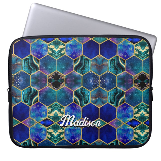 Chic gigfaux Glitter Turquise blue geometric Laptop Fodral (Framsidan)