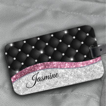 Chic gigfaux Silver glitter svart rosa monogram