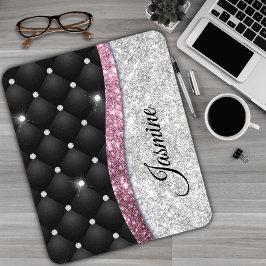 Chic gigfaux Silver glitter svart rosa monogram Musmatta