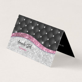 Chic gigfaux Silver glitter svart rosa monogram Visitkort