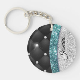 Chic gigfaux Silver glitter svart teal monogram