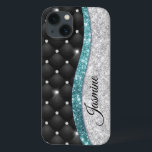 Chic gigfaux Silver glitter svart teal monogram<br><div class="desc">Söt chic och elegant gifaux faux silver teal turquise aqua glitter och noshörningar som har svart tuff design för att skapa en speciell unik snyggt fodral för att skydda din enhet. Vacker, modern och coola täckning för den trendviga och konsthundande höftledaren. Den här snyggtens sofistikerade utformning skulle vara underbar för...</div>