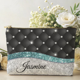 Chic gigfaux Silver glitter svart teal monogram