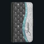 Chic gigfaux Silver glitter svart teal monogram Plånboksfodral För Samsung Galaxy S5<br><div class="desc">Söt chic och elegant gifaux faux silver teal turquise aqua glitter och noshörningar som har svart tuff design för att skapa en speciell unik snyggt fodral för att skydda din enhet. Vacker, modern och coola täckning för den trendviga och konsthundande höftledaren. Den här snyggtens sofistikerade utformning skulle vara underbar för...</div>