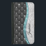 Chic gigfaux Silver glitter svart teal monogram Plånboksfodral För Samsung Galaxy S5<br><div class="desc">Söt chic och elegant gifaux faux silver teal turquise aqua glitter och noshörningar som har svart tuff design för att skapa en speciell unik snyggt fodral för att skydda din enhet. Vacker, modern och coola täckning för den trendviga och konsthundande höftledaren. Den här snyggtens sofistikerade utformning skulle vara underbar för...</div>
