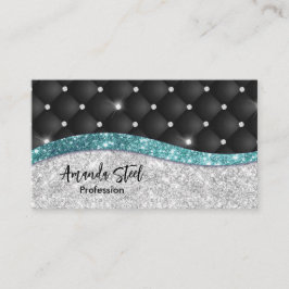 Chic gigfaux Silver glitter svart teal monogram Tidsbeställning Kort