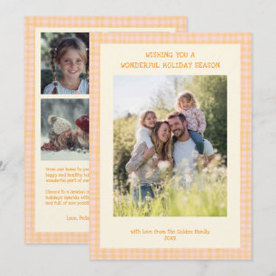 Chic Gingham Gult Rosa Anpassningsbar 5 Foto Julkort