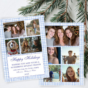 Chic Gingham jul Anpassningsbar 9 Photo Collage Bl Julkort