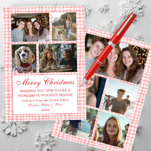 Chic Gingham jul Anpassningsbar 9 Photo Collage re Julkort