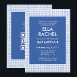 Chic Gingham Modern Custom QR CODE Bat Bar Mitzvah Inbjudningar<br><div class="desc">Perfect card to announce a bat mitzvah, bar mitzvah or other Jewish celebration! Hand made gingham pattern for you! FULLY CUSTOMIZABLE! Click on “Personalize” above to edit the text and add your link to the qr code. Click "edit using design tool" to adjust the fonts, colors and placements and to...</div>