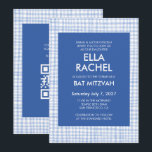 Chic Gingham Modern Custom QR CODE Bat Bar Mitzvah Inbjudningar<br><div class="desc">Perfect card to announce a bat mitzvah, bar mitzvah or other Jewish celebration! Hand made gingham pattern for you! FULLY CUSTOMIZABLE! Click on “Personalize” above to edit the text and add your link to the qr code. Click "edit using design tool" to adjust the fonts, colors and placements and to...</div>