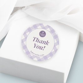 Chic Gingham Purple Bakery Logo Thank You Runt Klistermärke