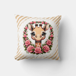 Chic Giraffe med Blommigt Krona Kudde