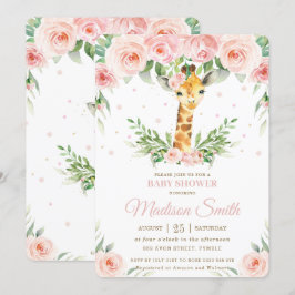 Chic Giraffe Safari Rosa  Blommigt Baby Shower Inbjudningar