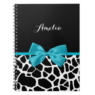 Chic Giraffe Skriv ut Aqua Blue-menyfliksområdet Anteckningsbok Med Spiral