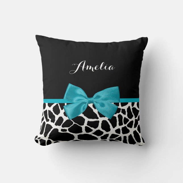 Chic Giraffe Skriv ut Aqua Blue-menyfliksområdet m Kudde (Framsida)