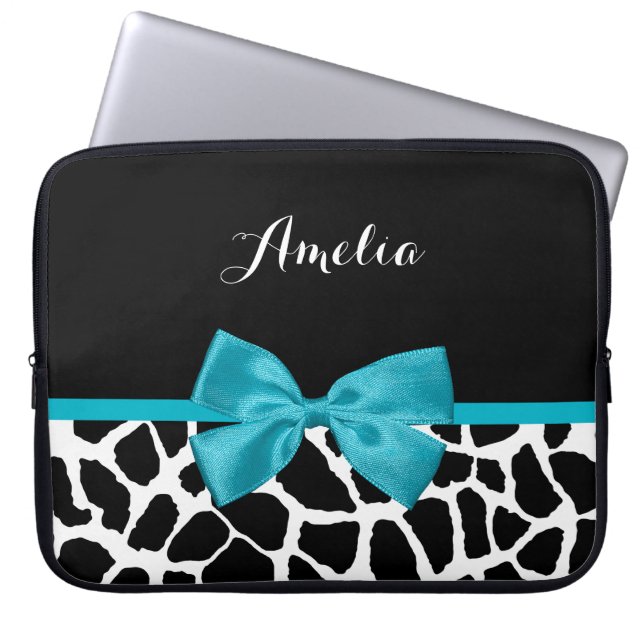 Chic Giraffe skriver ut Aqua Blue-menyfliksområdet Laptop Sleeve (Framsidan)