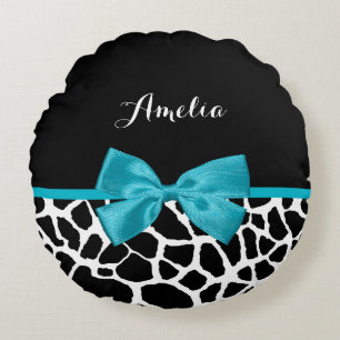 Chic Giraffe skriver ut Aqua Blue-menyfliksområdet Rund Kudde