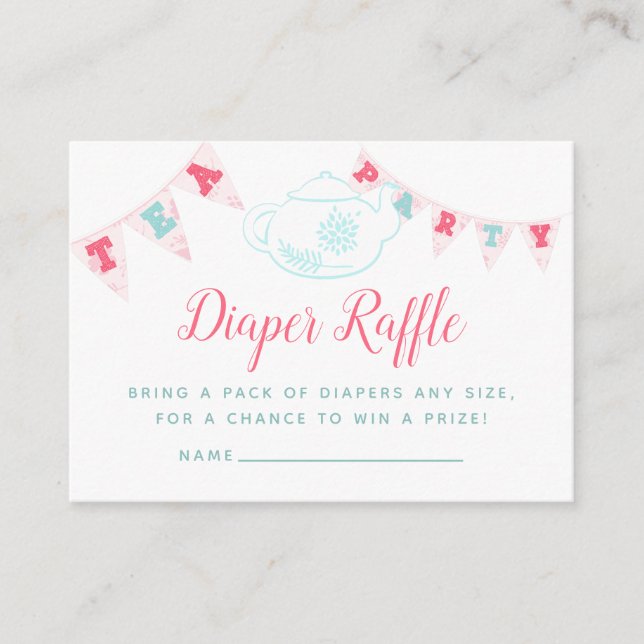 Chic Girl Baby Shower Tea Party Diaper Raffle Tilläggskort (Framsida)