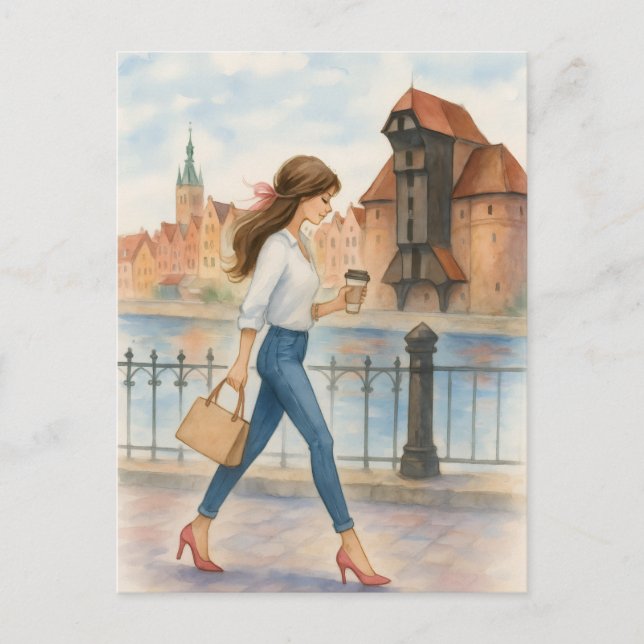 Chic Girl in Gdansk, Polen Vykort (Framsida)