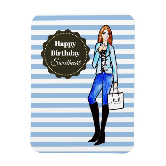 Chic Girl with Denim Jacka och TroUsers Mode Magnet (Vertikal)