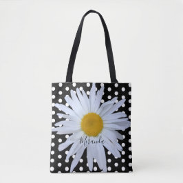 Chic Girly Black White Polka dots Daisy Anpassning Tygkasse