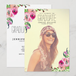 Chic Girly Blommigt Photo Studentfest Inbjudan