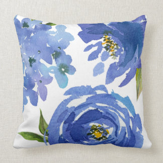 Chic Girly Blue Blommigt Peonies Hydrangeas Kudde