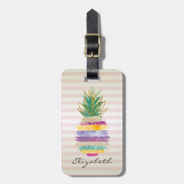 Chic Girly Glitter ananas, Rand Bagagebricka (Vertikal Framsida)