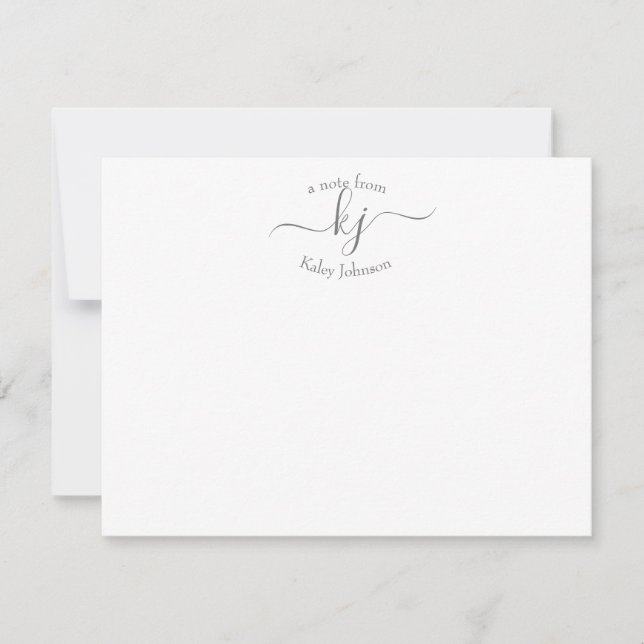 Chic Girly Grått White 2 Monogram Namn Note Card Tack Kort (Framsida)