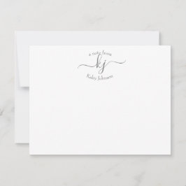 Chic Girly Grått White 2 Monogram Namn Note Card Tack Kort