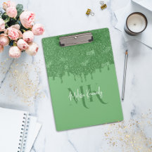 Chic Girly Grönt Glitter kör monogram med Namn