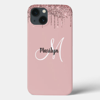 Chic Girly Guld Rosa Glitter Drives Monogram Namn