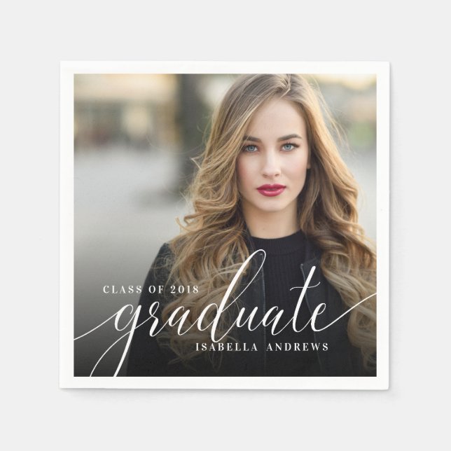 Chic Girly Hand-skriptfoto Studenten Pappersservett (Framsidan)