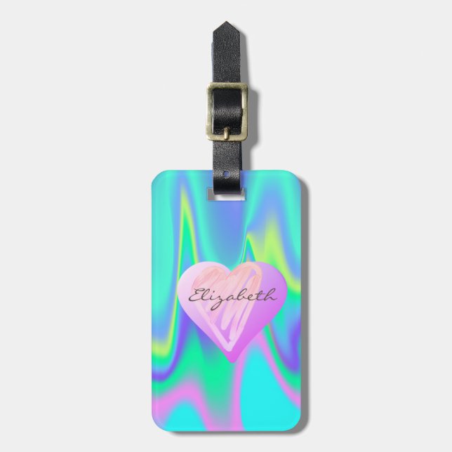 Chic Girly Hearts, Holografisk Personlig Bagagebricka (Vertikal Framsida)