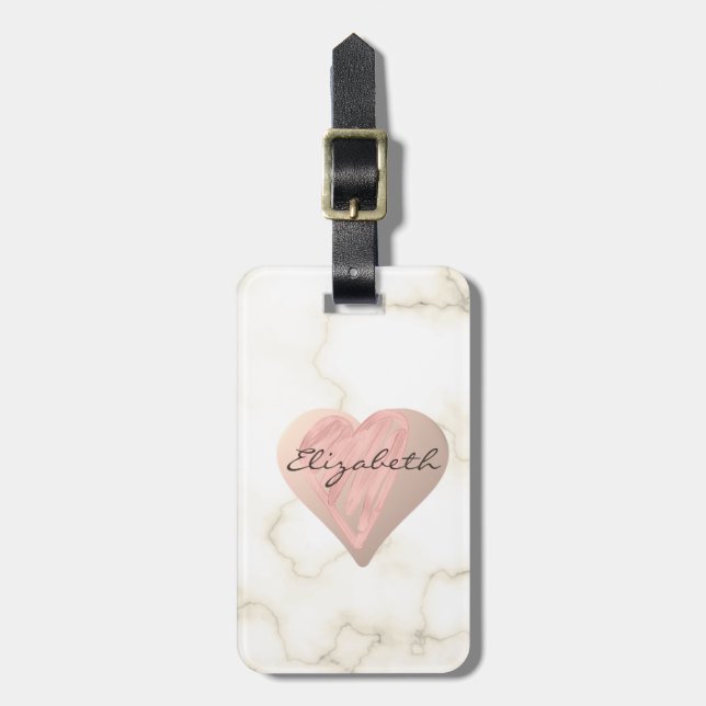 Chic Girly Hearts, Marble - Personlig Bagagebricka (Vertikal Framsida)