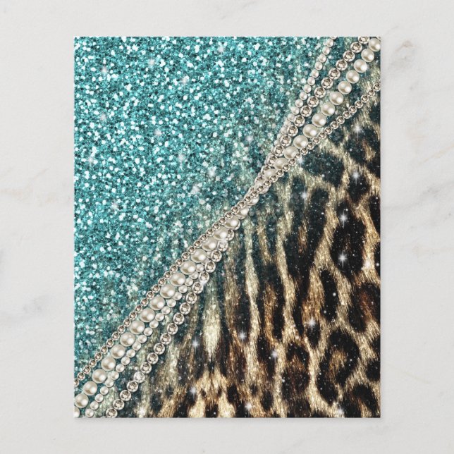 Chic Girly Leopard Skriv ut blått Glitter Flygblad (Framsidan)