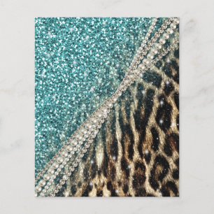 Chic Girly Leopard Skriv ut blått Glitter Flygblad