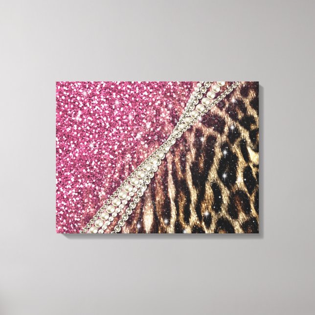 Chic Girly Leopard Skriv ut Rosa Glitter Canvastryck (Framsida)