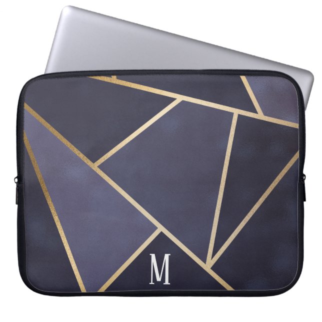 Chic Girly Lila & Guld Abstrakt Monogram Laptop Fodral (Framsidan)