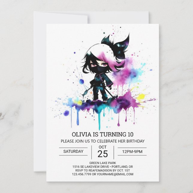 Chic Girly Little Ninja Birthday Inbjudningar (Framsida)