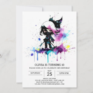 Chic Girly Little Ninja Birthday Inbjudningar