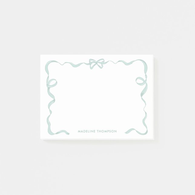 Chic Girly Mint Grönt Bow Ribbon Ram Post-it Block (Framsida)