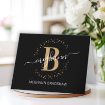 Chic Girly Modern Black Guld Namn Monogram