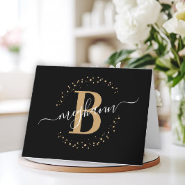 Chic Girly Modern Black Guld Namn Monogram Tack Kort