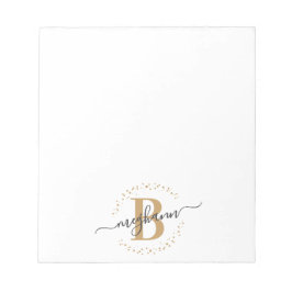 Chic Girly Modern White Guld Namn-skript Monogram Anteckningsblock