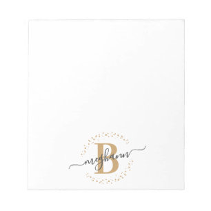 Chic Girly Modern White Guld Namn-skript Monogram Anteckningsblock