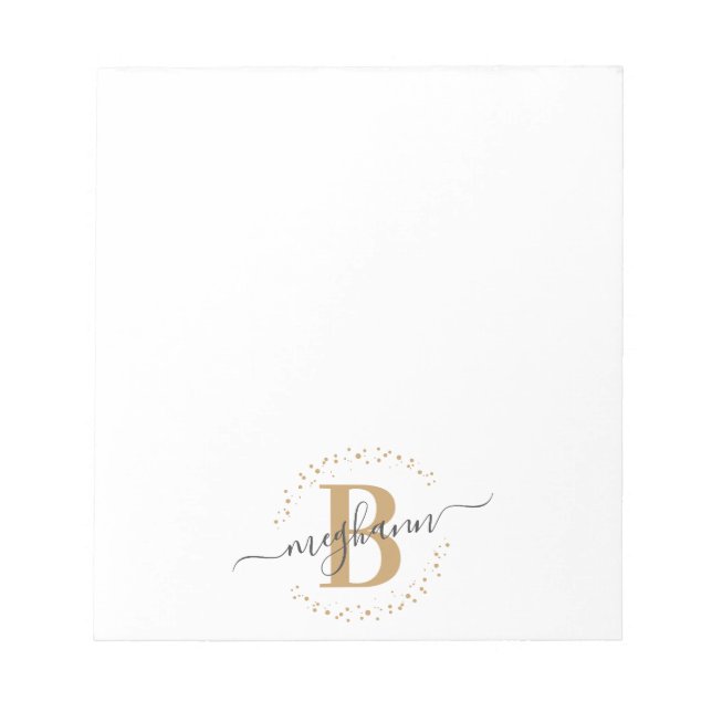 Chic Girly Modern White Guld Namn-skript Monogram Anteckningsblock (Framsida)
