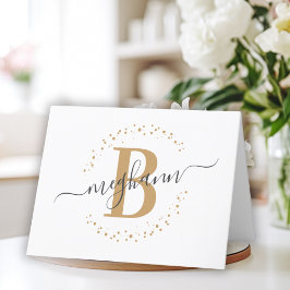 Chic Girly Modern White Guld Namn-skript Monogram Tack Kort
