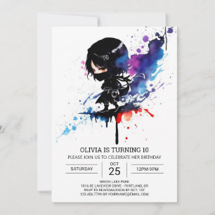 Chic Girly Ninja Editable Birthday Inbjudningar